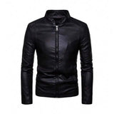 Men's Casual Solid Color Stand Collar Zipper Slim Leather Jacket 33279766M