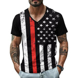 Men's V-Neck Flag Print Short-Sleeved T-Shirt 86666094Y