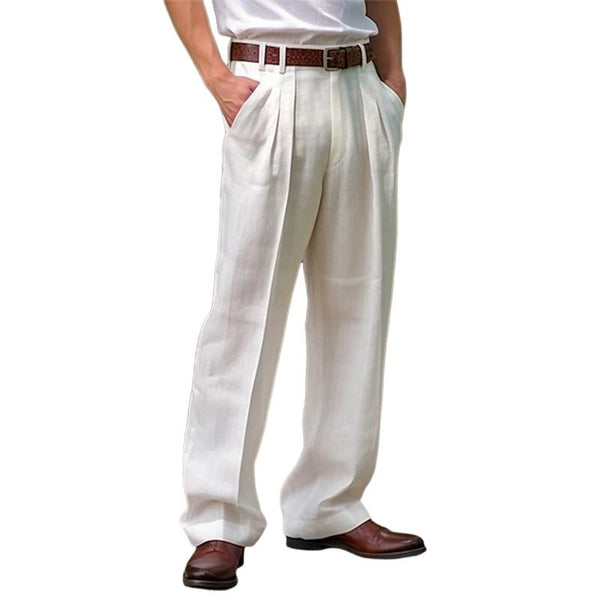 Men's Casual Cotton Linen Solid Color Slim Fit Suit Pants 70055430M