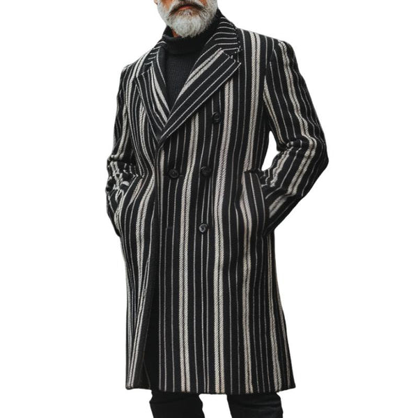 Men's Retro Casual Striped Print Mid-Length Lapel Coat 41282603TO