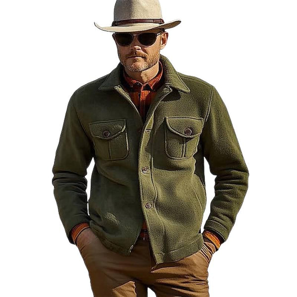 Men's Army Green Button Jacket 13186959U