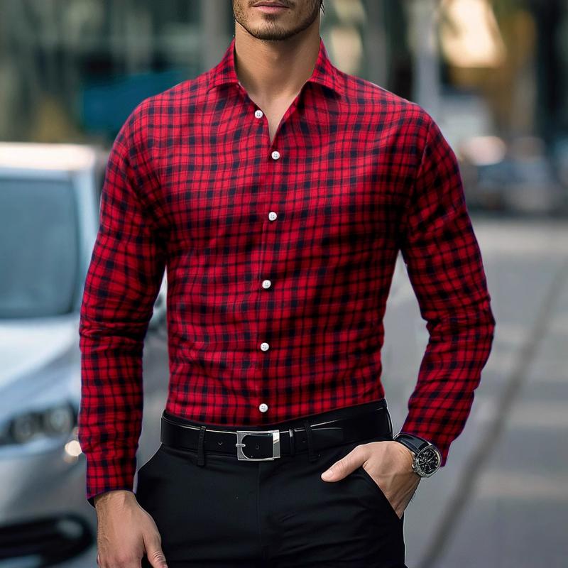 Men's Casual Plaid Long-Sleeved Shirt 85144499Y