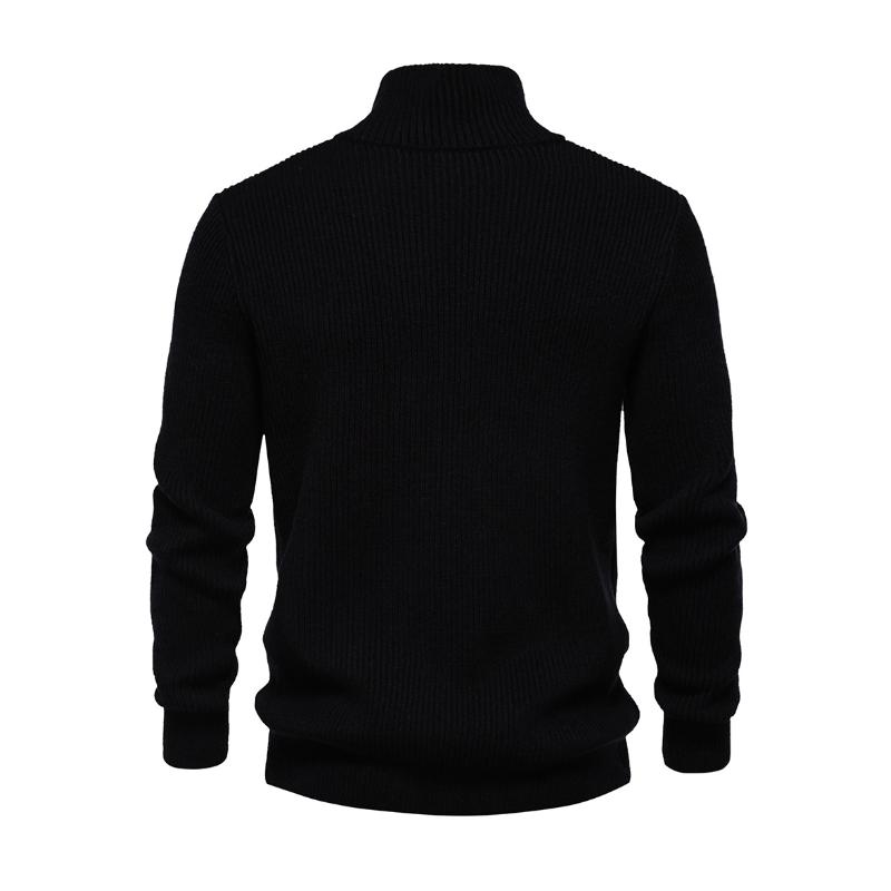 Men's Casual Solid Color Turtleneck Zipper Slim Fit Knit Cardigan 00296441M