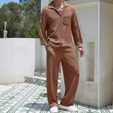 Men's Casual Lapel Patch Pocket Long Sleeve Pullover Shirt Loose Pants Set 89240206M