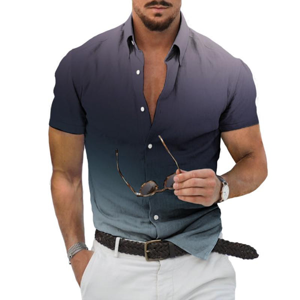 Men's Retro Gradient Aurora Short Sleeve Shirt 69321739TO