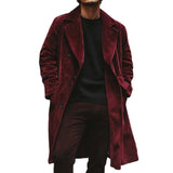 Men's Classic Vintage Pocket Double Breasted Knee Length Suede Coat 71772179K