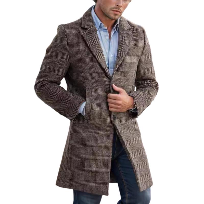 Cappotto da uomo in lana a quadri con risvolto di media lunghezza 60778233F