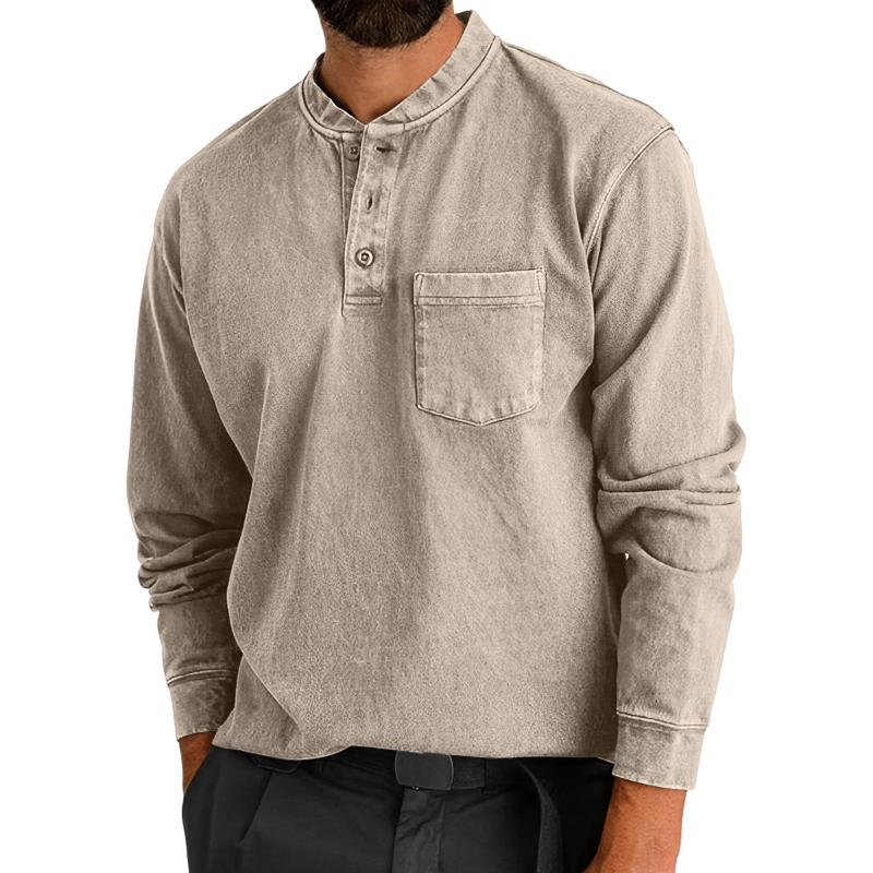 Men's Casual Henley Collar Cotton Blend Loose Long Sleeve T-Shirt 15737570M