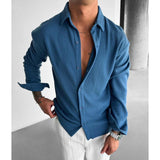 Men's Solid Color Pleated Loose Long Sleeve Shirt 05392146Y