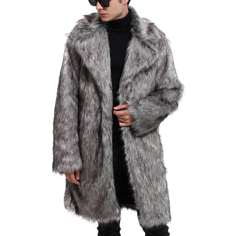 Men's Classic Mid-length Faux Fur Coat with Tailored Collar 85200821F