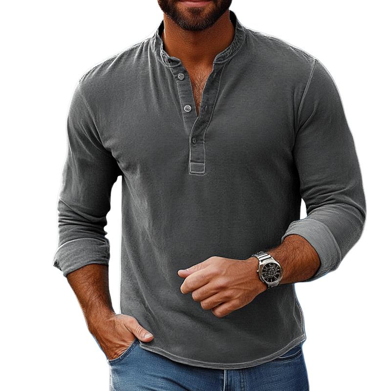 Men's Fashion Solid Color Henley Collar Long Sleeve Casual T-shirt 42135173Z