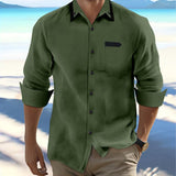 Men's Cotton and Linen Casual Loose Long-sleeved Shirt 18601388X