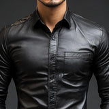 Men's Classic Casual Slim Fit Leather Long Sleeve Shirt 79897850K