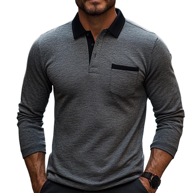 Men's Retro Casual Colorblock Lapel Long Sleeve T-Shirt 34208349TO