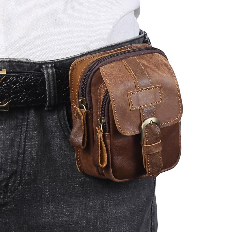 Men's Outdoor Leather Zipper Wear-resistant Waist Bag 85701469K