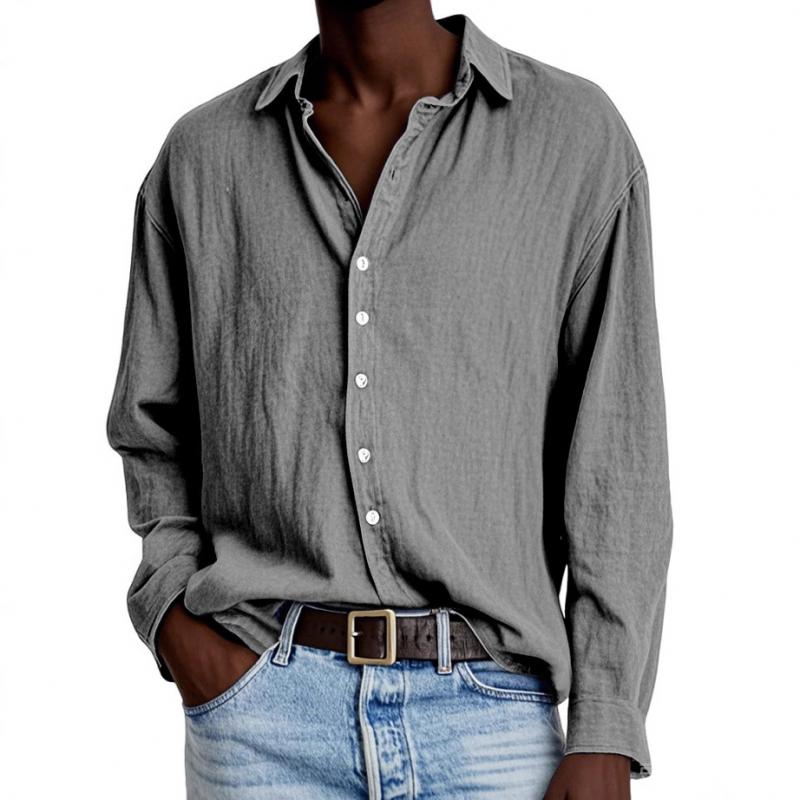 Men's Solid Color Loose Lapel Long Sleeve Casual Shirt 62504389Z