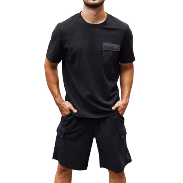 Men's Solid Color Sports Chest Bag Short Sleeve T-Shirt Shorts Set 14214780Y