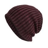 Men's Retro Two-tone Vertical Stripes Cable Flannel Lining Warm Knitted Hat 91885808Y