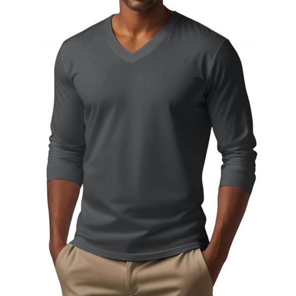 Men's Casual V-neck Cotton Blended Slim Fit Long Sleeve T-shirt 53916312M