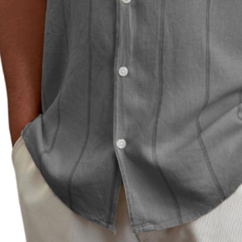 Men's Casual Stripe Print Lapel Patch Pocket Slim Fit Short Sleeve Shirt 55989152M