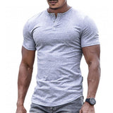 Men's Casual Henley Collar Stretch Slim Fit Short Sleeve T-Shirt 31525433M