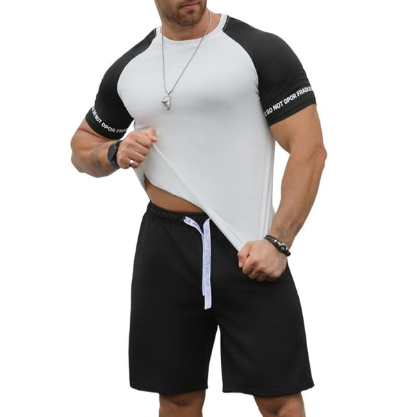 Men's Colorblock Round Neck Short Sleeve T-shirt Shorts Sports Set 77899322Z