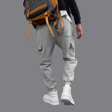 Men's Solid Warm Elastic Waist Multi-pocket Sports Casual Pants 98966046Z