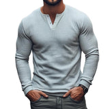 Men's Vintage Casual Waffle Henley Neck Long Sleeve T-Shirt 66983728TO