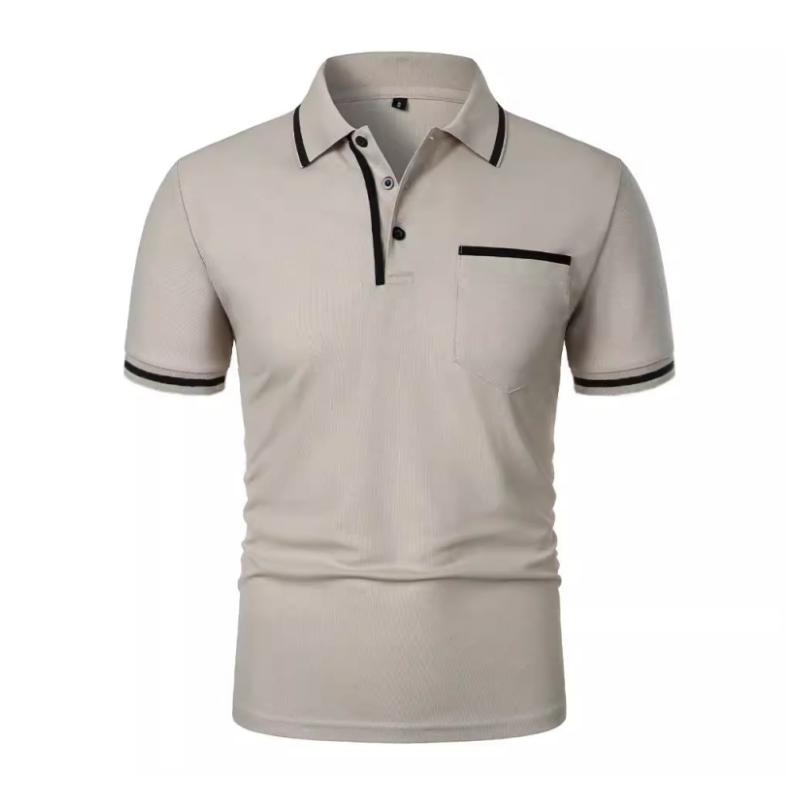 Men's Casual Colorblock Lapel Patch Pocket Short Sleeve Polo Shirt 84429932M