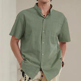 Men's Solid Stand Collar Short Sleeve Casual Shirt 33041313Z