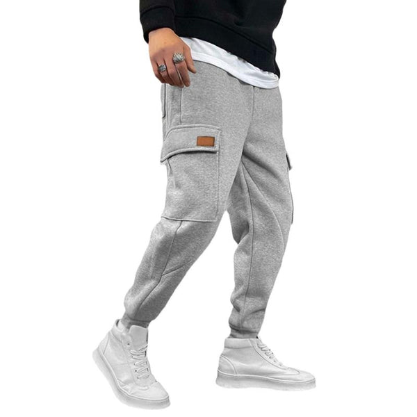Men's Solid Warm Elastic Waist Multi-pocket Sports Casual Pants 98966046Z