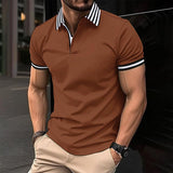 Men's Striped Stitching Lapel Short Sleeve Casual Polo Shirt 40413977Z