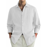 Men's Casual Cotton Linen Blended Lapel Loose Long Sleeve Shirt 06521448M