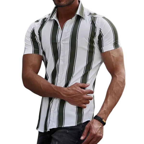 Men's Casual Striped Printed Lapel Short Sleeve Shirt 29258568Y