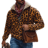 Men's Vintage Leopard Print Plush Lining Warm Zipper Coat 78399809Y