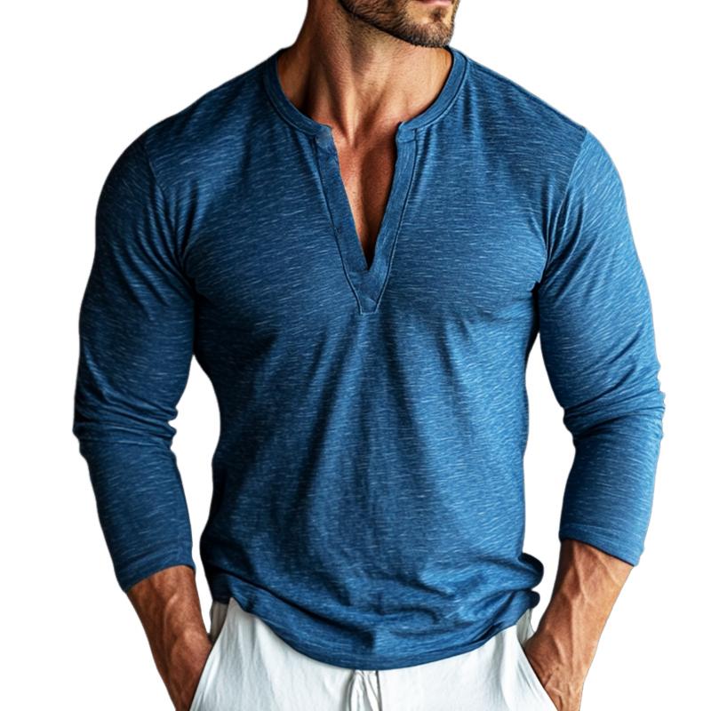 Men's Retro Casual V-Neck Long Sleeve T-Shirt 09633909TO