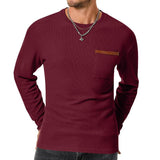 Men's Casual Waffle Round Neck Patch Pocket Slim Fit Long Sleeve T-Shirt 39943180M