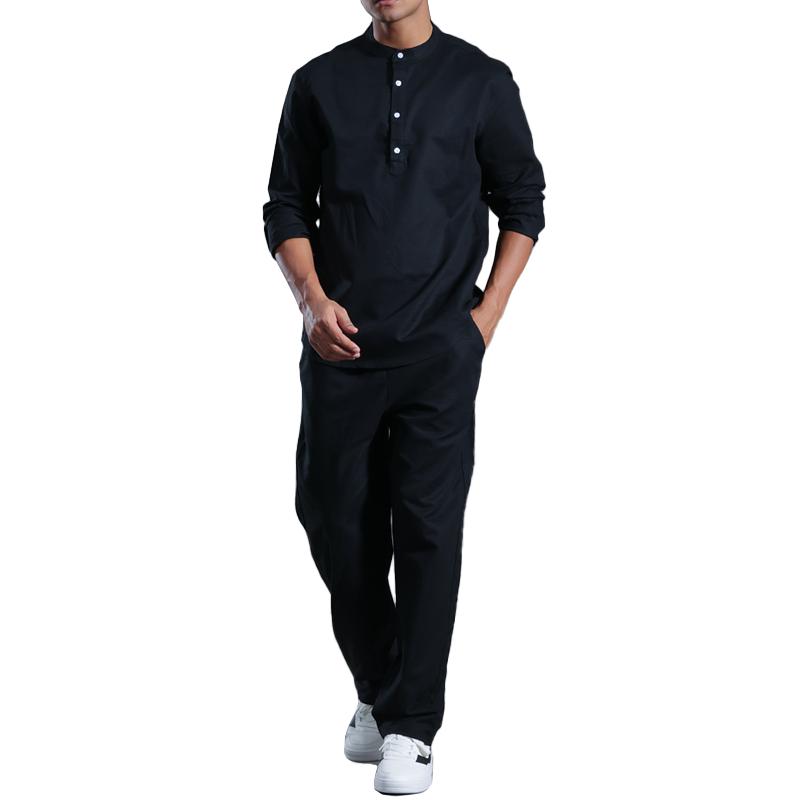 Hombre Cuello Henley Cuello Henley Manga Larga Pantalones Casual Set 18150687Z