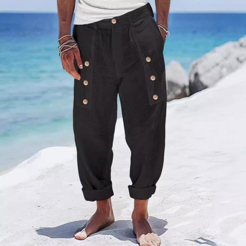 Pantalon boutonné décontracté en lin pour homme 40707855Y