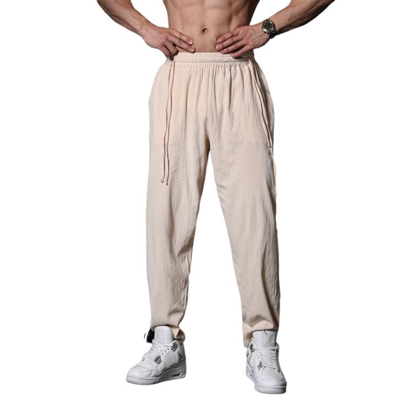 Men's Solid Color Loose Cotton And Linen Breathable Casual Pants 18274973Z
