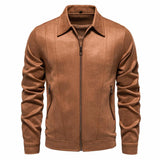 Men's Solid Color Suede Lapel Long Sleeve Zipper Jacket 08354140Z