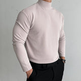 Men's Retro Casual Solid Color Half Turtleneck Long Sleeve T-Shirt 78718630TO