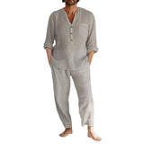 Men's Casual Cotton and Linen Pocket Long-sleeved Two-piece Set 24902121TO