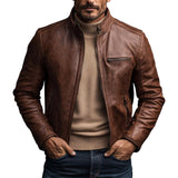 Men's Vintage Brown Zipper Leather Jacket 09072273U