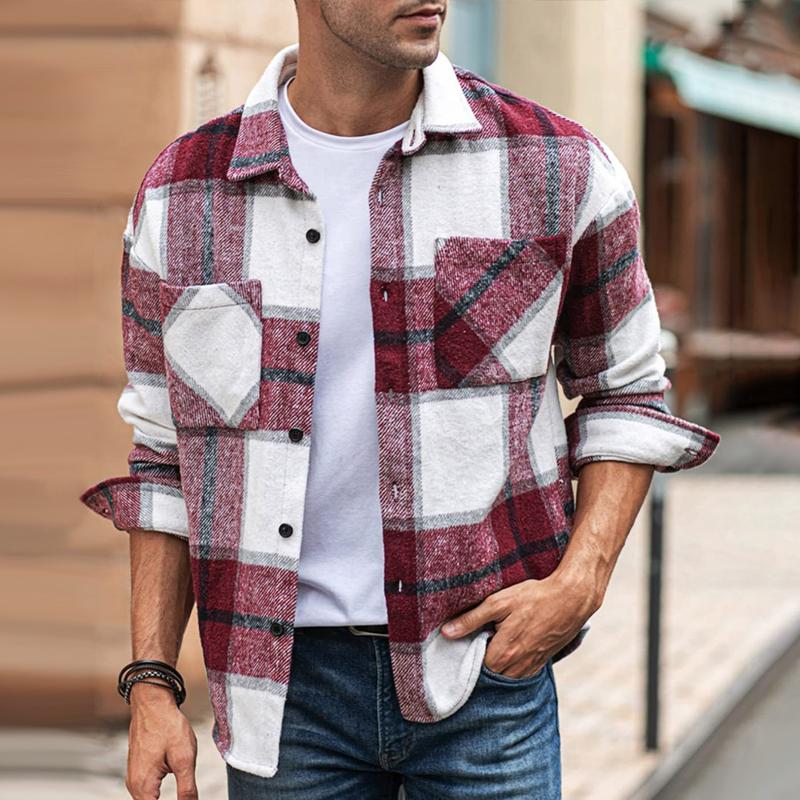 Men's Flannel Plaid Lapel Long Sleeve Casual Shirt 22523723Z