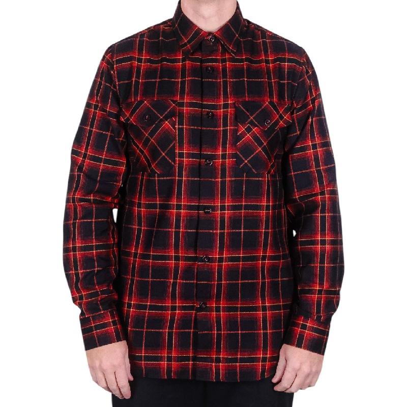 Men's Stylish Red and Black Plaid Lapel Long-sleeved Shirt 17100817F