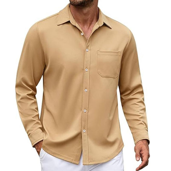 Men's Casual Lapel Patch Pocket Slim Fit Long Sleeve Shirt 08966908M