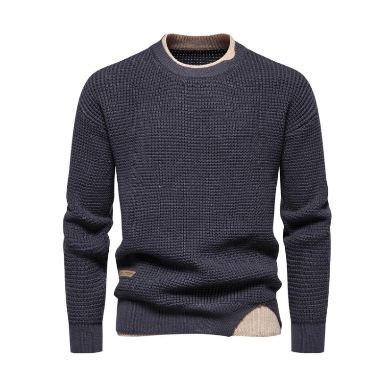 Men's Stylish Contrast Color Crew Neck Pullover Knitted Sweater 22544804M