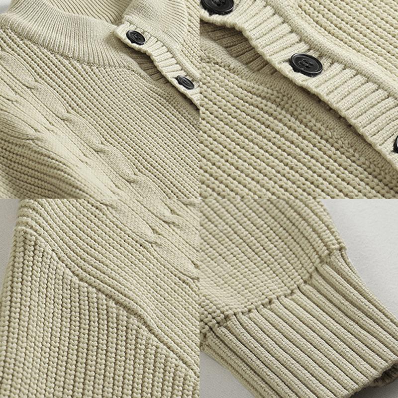 Men's Half High Collar Buttons Collar Breast Pocket Solid Knit Sweater 03542549Z