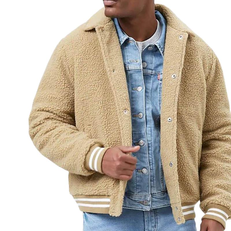 Men's Casual Lapel Lamb Wool Warm Thick Loose Jacket 57245193M